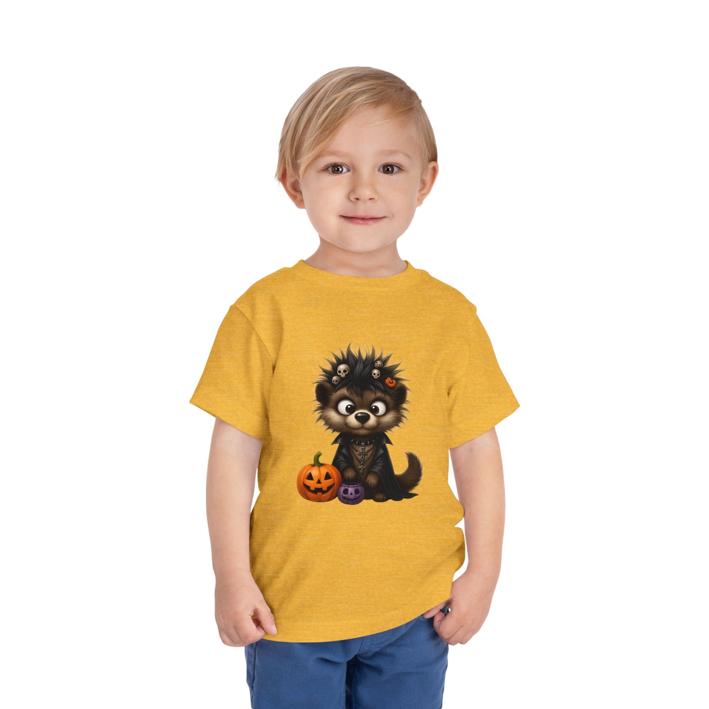 Goth Pup Kids Halloween T-Shirt - Puppy & Jack O' Lantern Toddler Tee