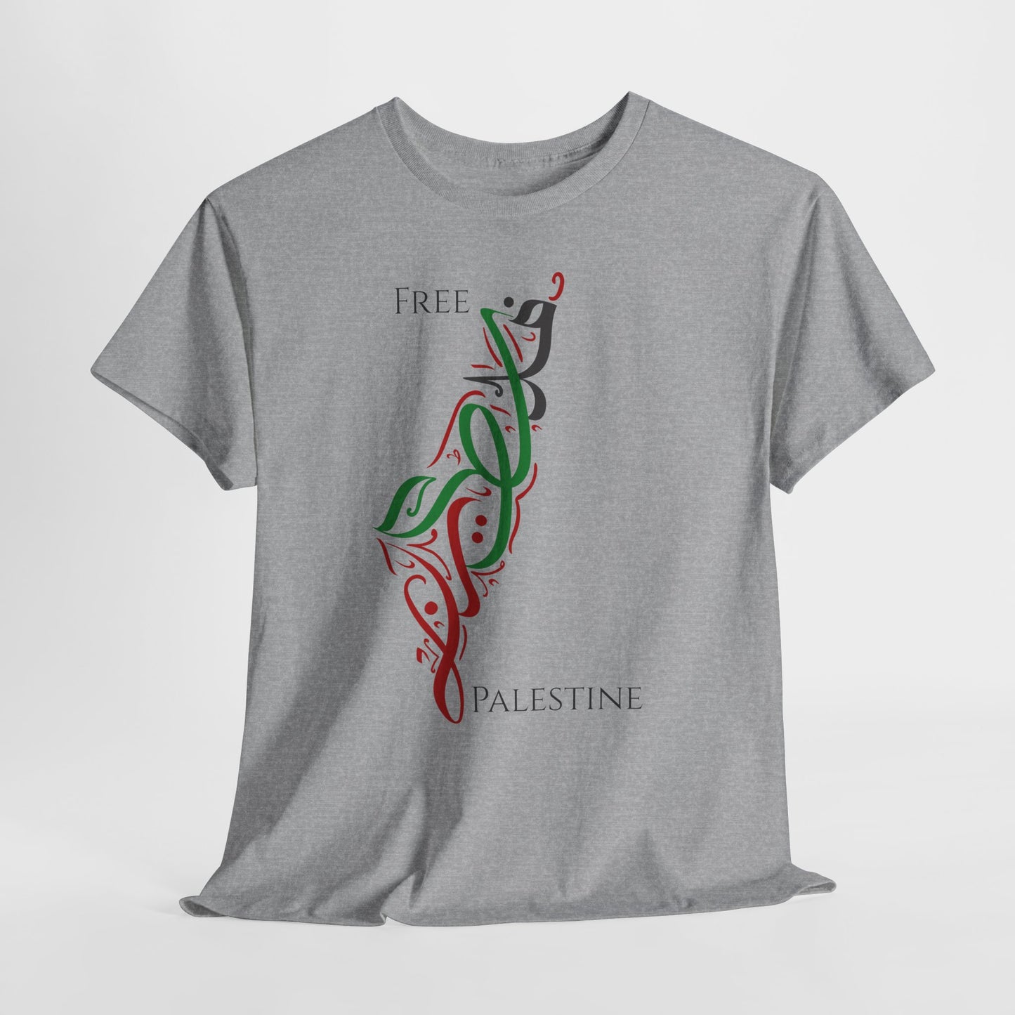 Free Palestine Map T-Shirt - Artistic Palestinian Calligraphy Solidarity Tee