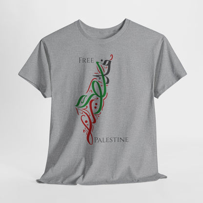 Free Palestine Map T-Shirt - Artistic Palestinian Calligraphy Solidarity Tee