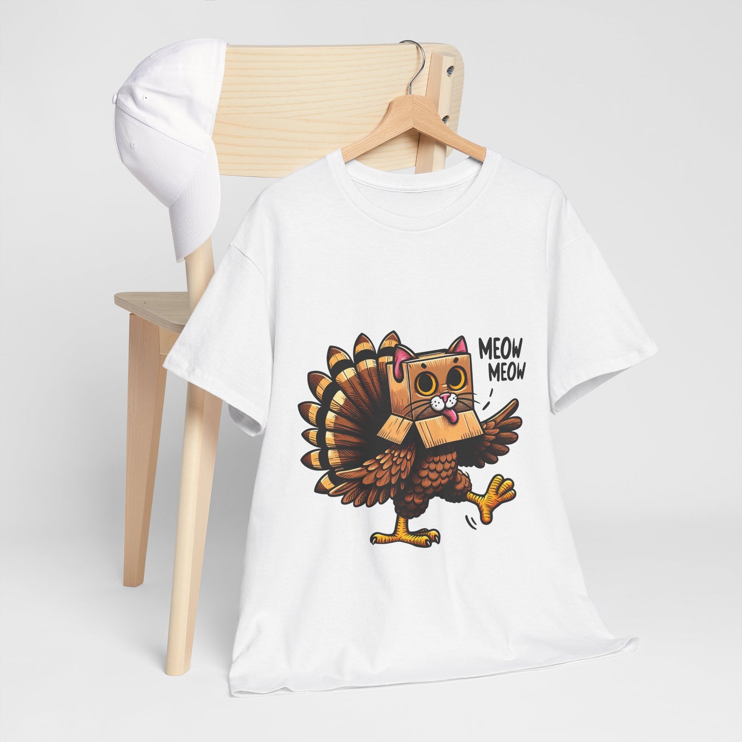 Funny Turkey Cat T-Shirt - Thanksgiving Meow Meow Cat Lover Tee