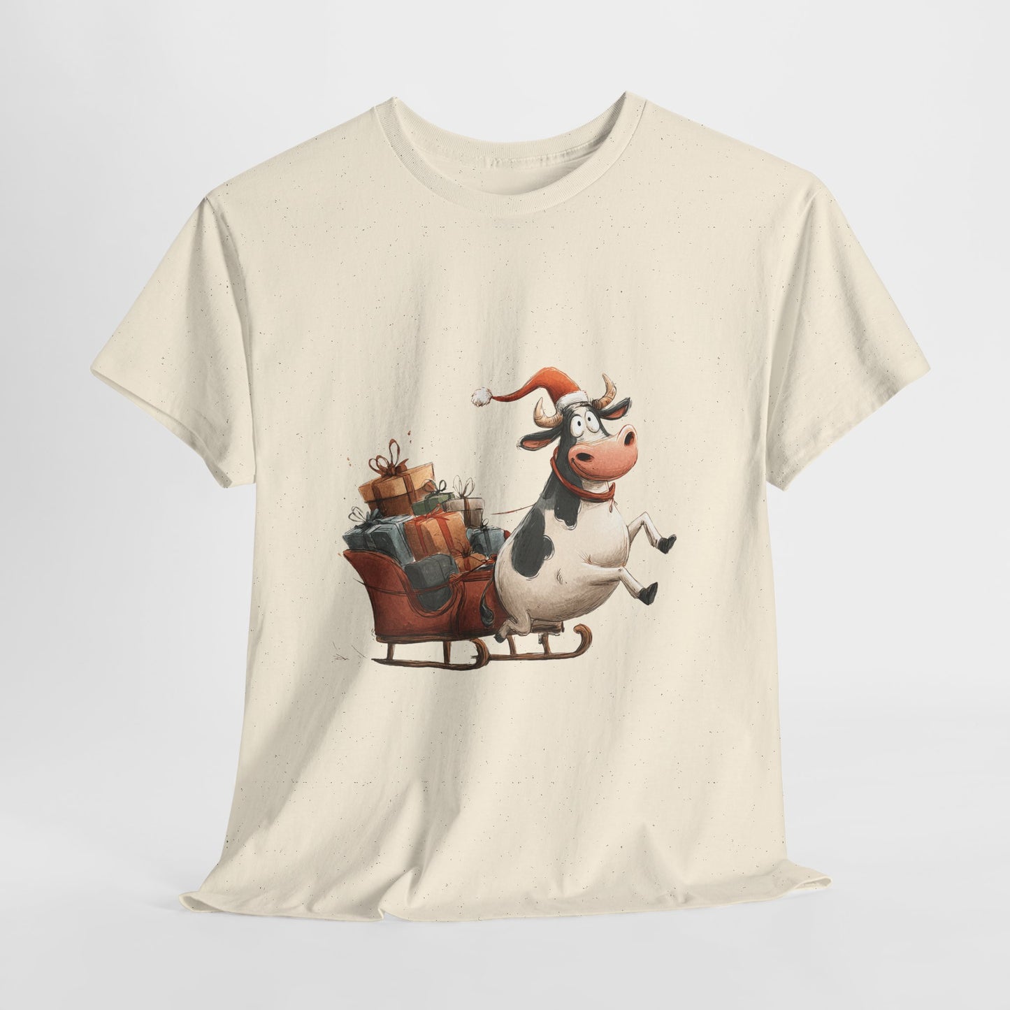 Santa Cow Sleigh Christmas T-Shirt - Funny Cow Pulling Sleigh Tee