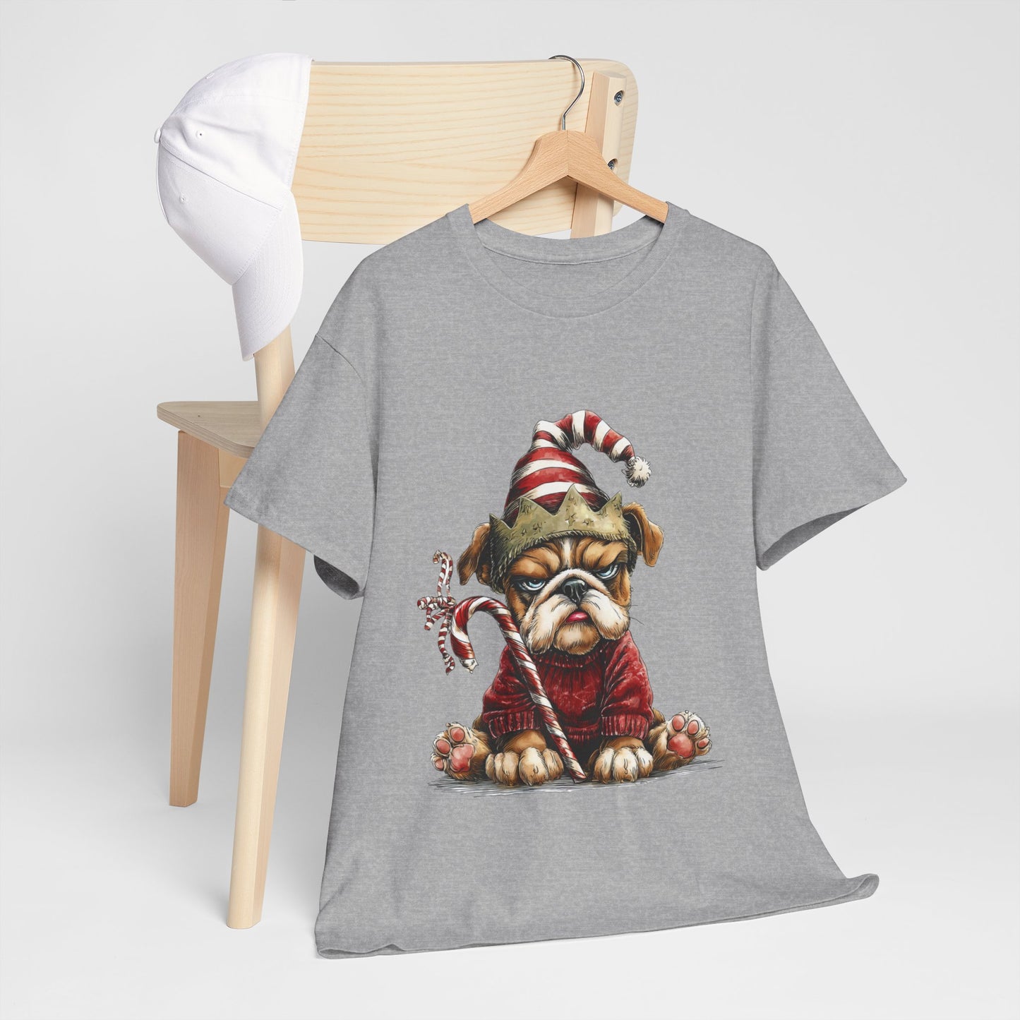 Grumpy Christmas Bulldog T-Shirt - Santa Hat Dog in Red Sweater