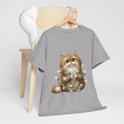 Christmas Lights Cat T-Shirt - Cute Kitty Tangled in Fairy Lights