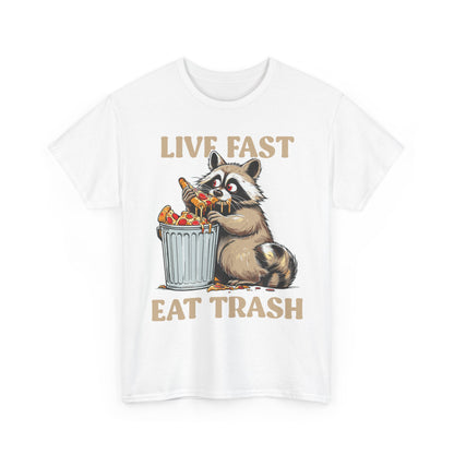 Live Fast Eat Trash Raccoon T-Shirt - Funny Pizza Meme Tee