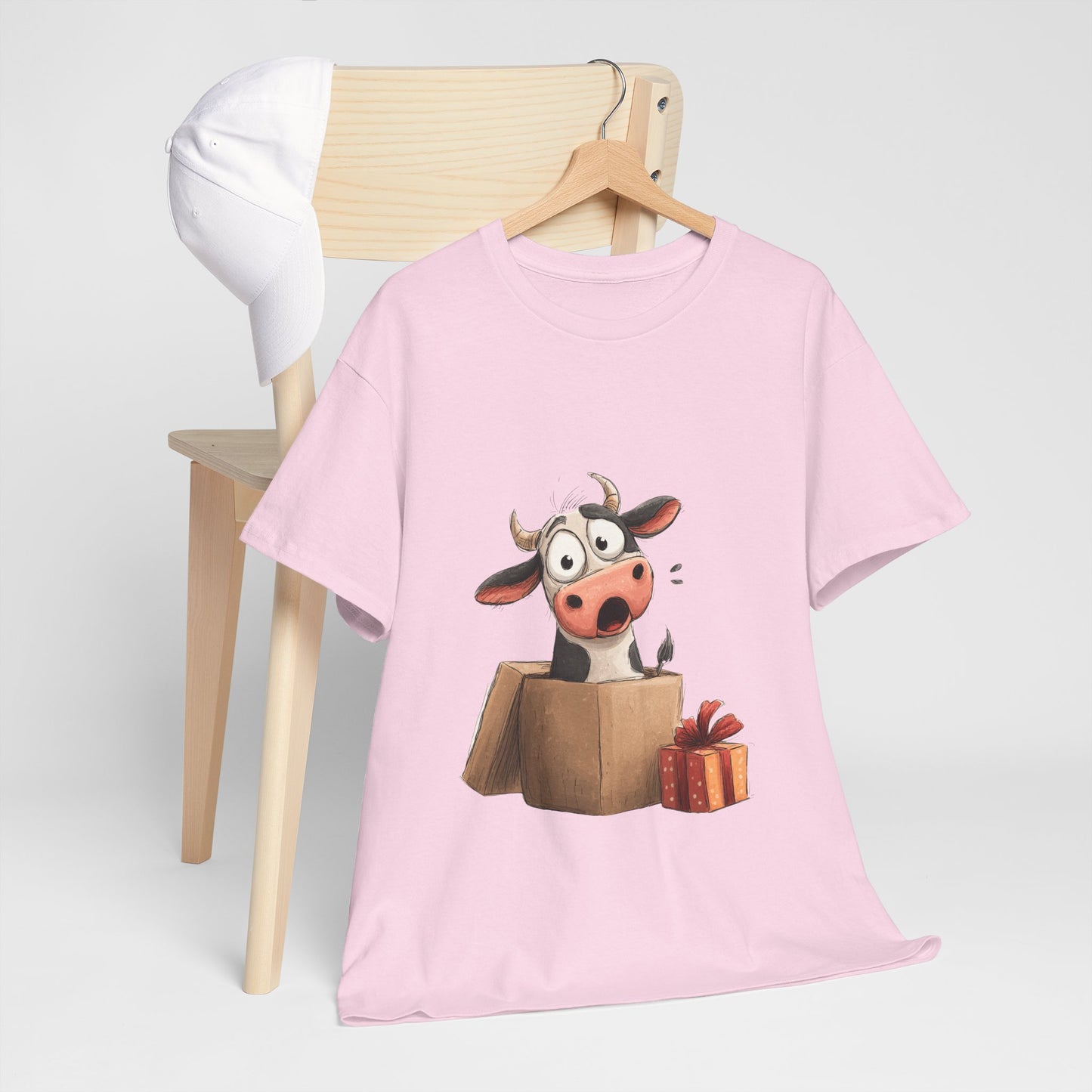 Cow in a Gift Box Christmas T-Shirt - Funny Christmas Surprise Moo Tee