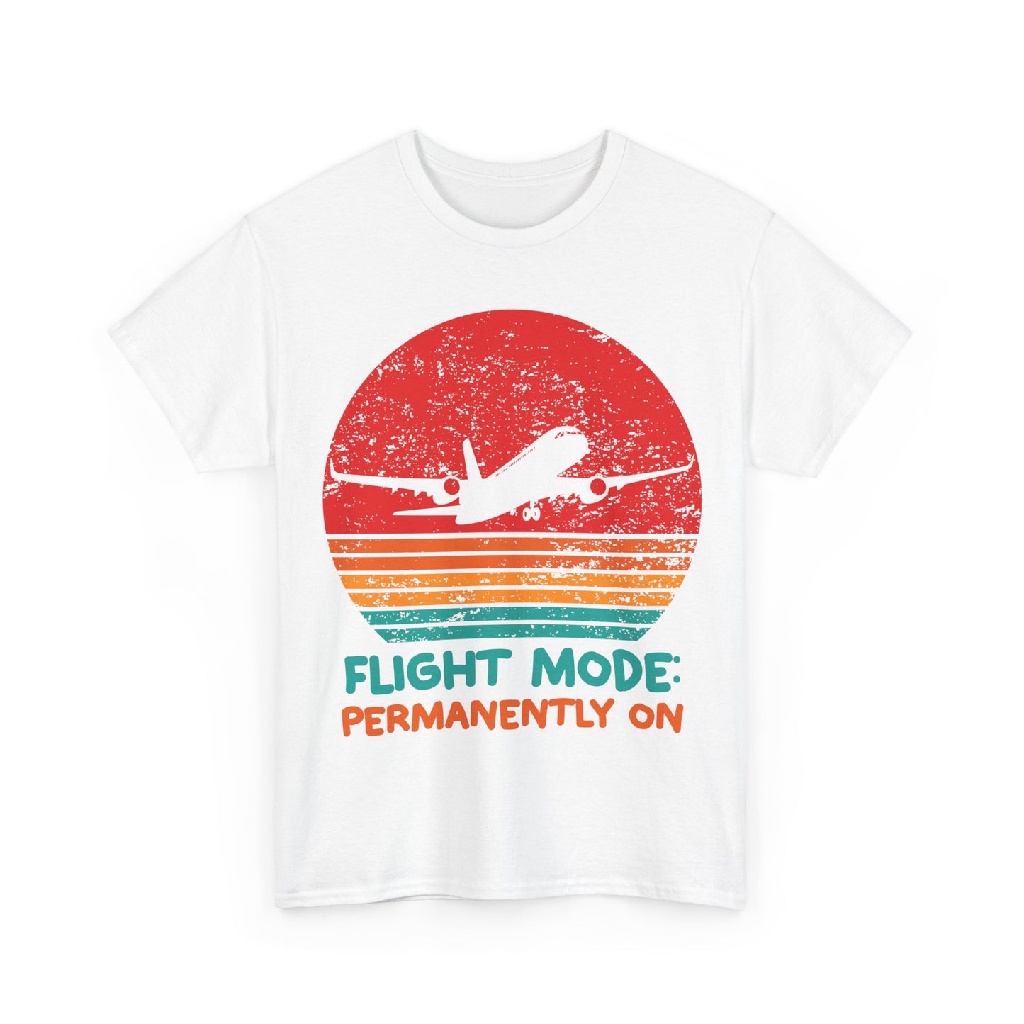 Flight Mode Permanently On T-Shirt - Funny Jet Lag Retro Sunset Tee