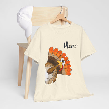 Funny Cat Turkey T-Shirt - Thanksgiving Meow Cat Lover Tee