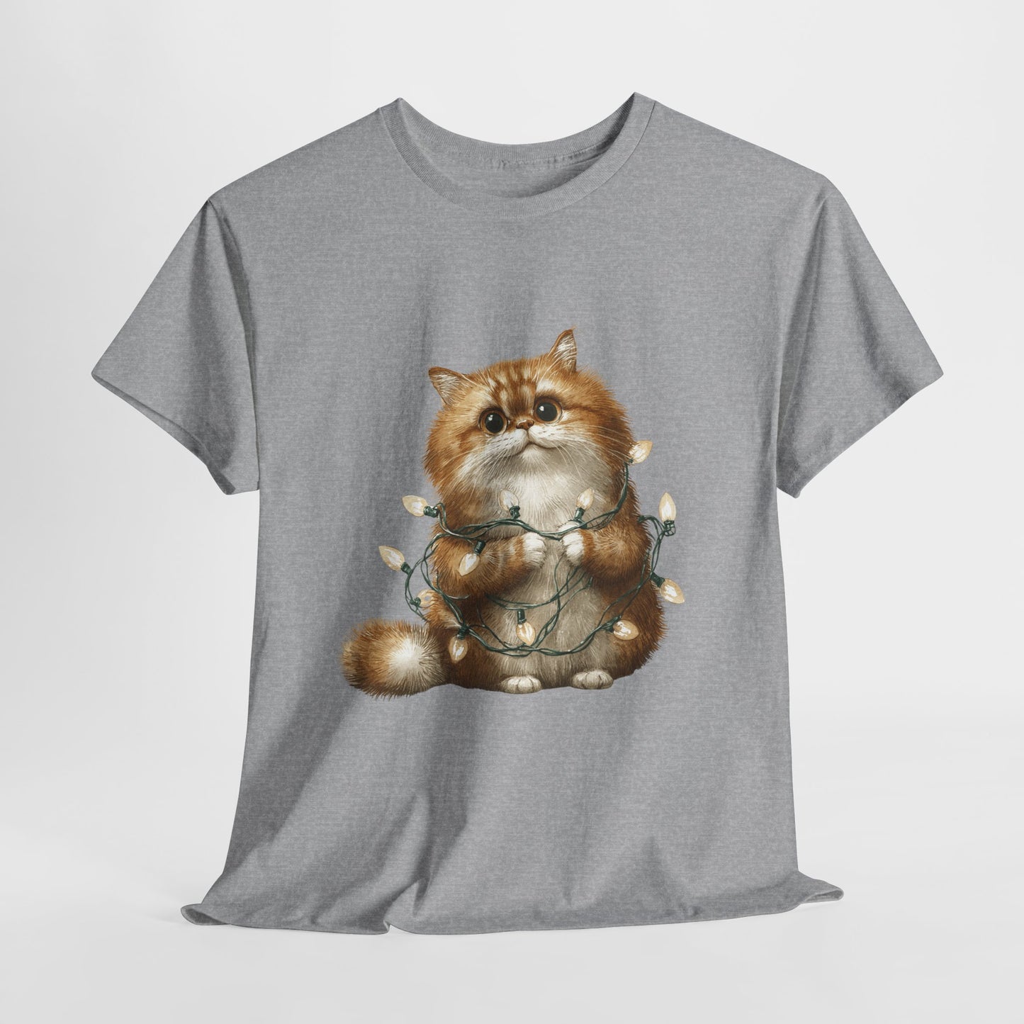 Christmas Lights Cat T-Shirt - Cute Kitty Tangled in Fairy Lights