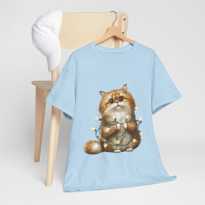 Christmas Lights Cat T-Shirt - Cute Kitty Tangled in Fairy Lights