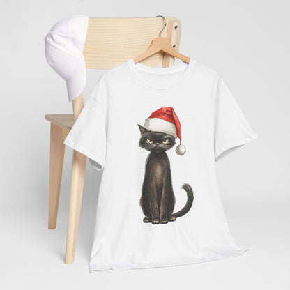 Black Cat Santa Hat Christmas Shirt - Grumpy Holiday Cat Tee
