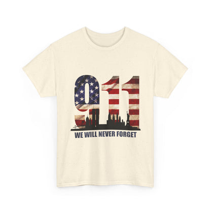 9/11 Memorial Shirt - American Flag NYC Skyline - We Will Never Forget Tribute T-Shirt