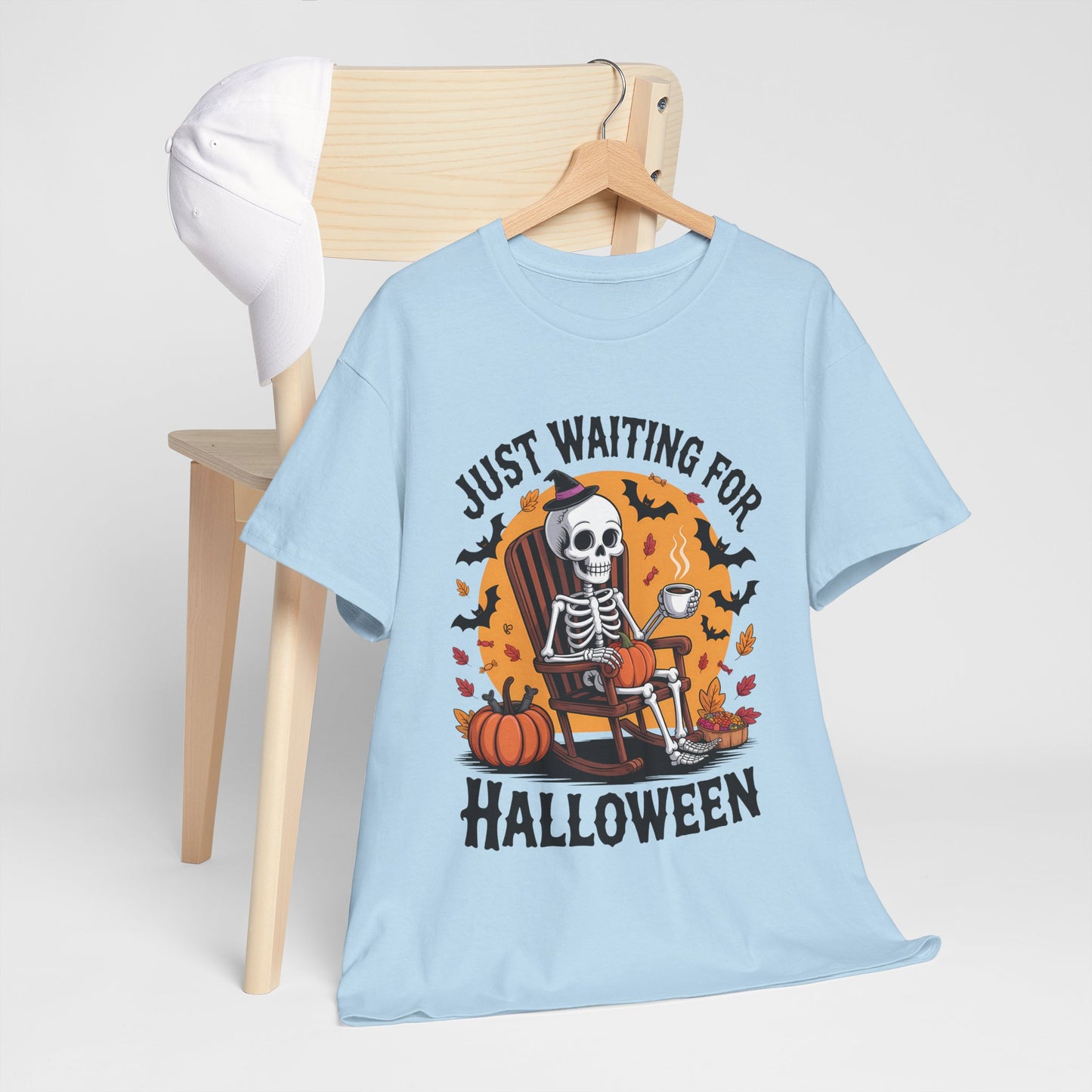 Just Waiting for Halloween T-Shirt - Skeleton Coffee Autumn Vibes Tee