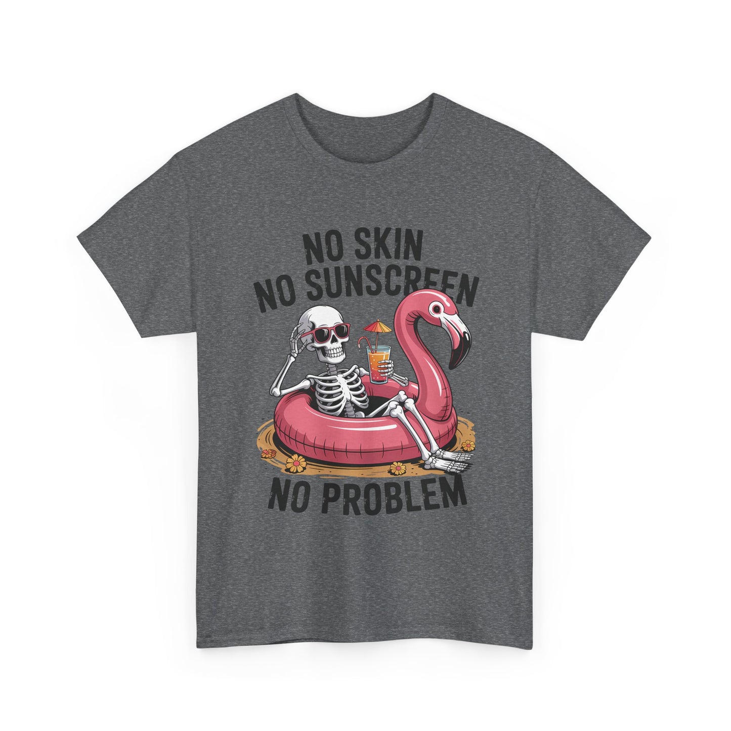 No Skin No Sunscreen T-Shirt - Skeleton Flamingo Summer Tee