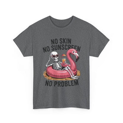 No Skin No Sunscreen T-Shirt - Skeleton Flamingo Summer Tee