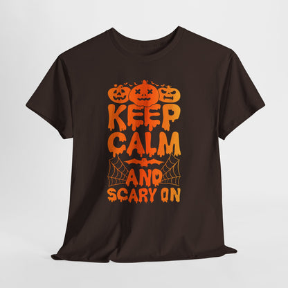 Keep Calm and Scary On - Halloween T-Shirt Pumpkin Bat