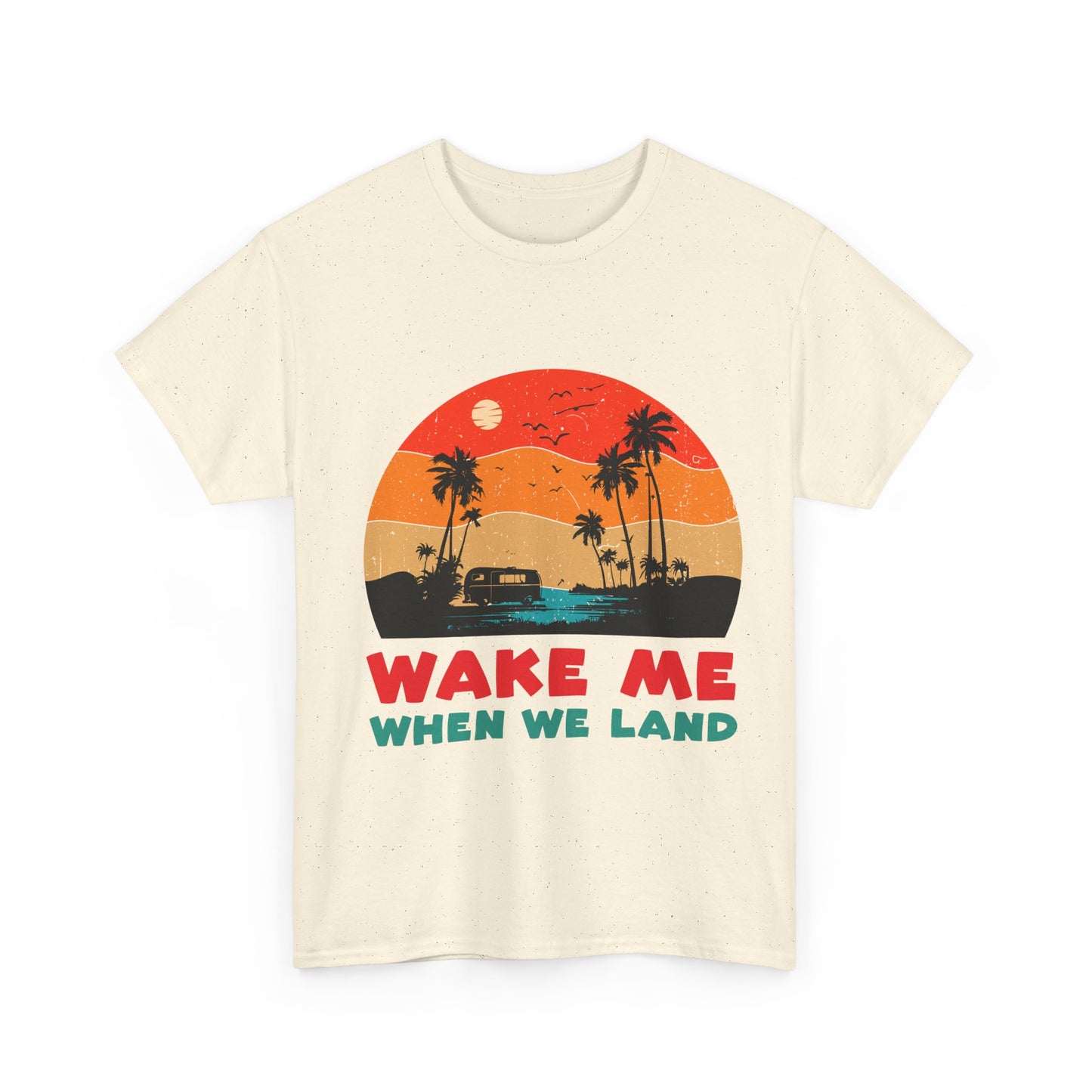 Wake Me When We Land T-Shirt - Funny Jet Lag Travel Retro Sunset Tee