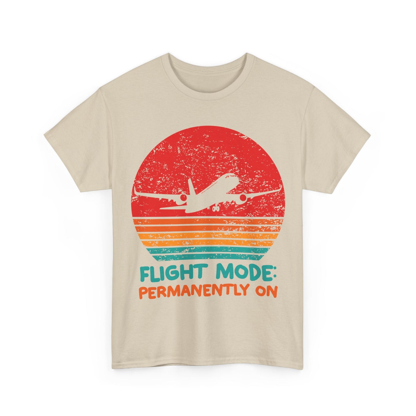 Flight Mode Permanently On T-Shirt - Funny Jet Lag Retro Sunset Tee