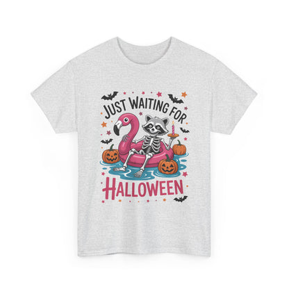 Just Waiting for Halloween T-Shirt - Raccoon Skeleton Flamingo Tee