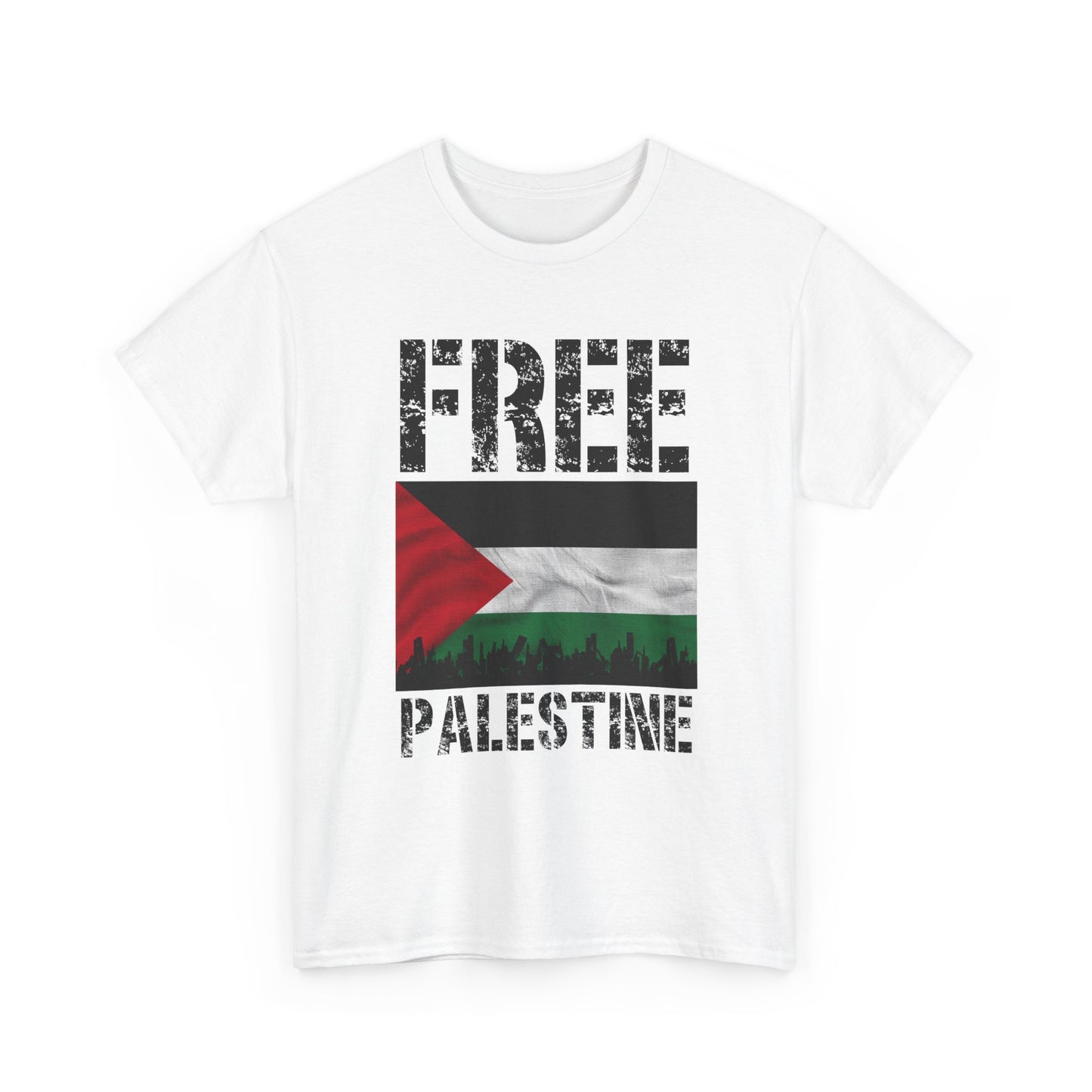 Palästinensisches Flaggen-Shirt mit Stadt-Skyline - Free Palestine Tee, Urban Grunge Protest T-Shirt für Aktivisten &amp; Menschenrechtsunterstützer