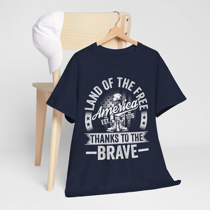 Land of the Free T-Shirt - Battlefield Cross & Flag Memorial Tee