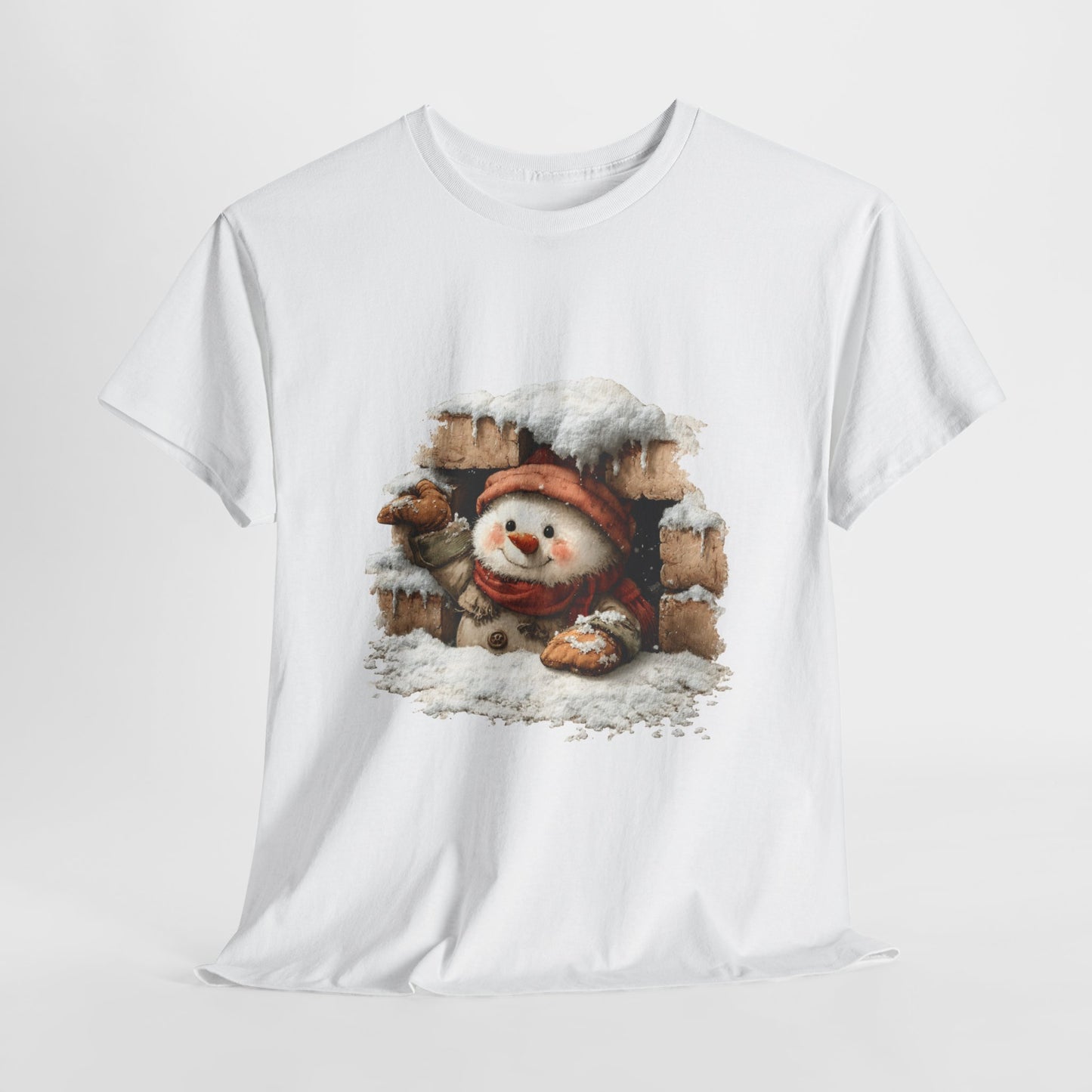 Peeking Snowman Window Christmas - Cute Snowy Brick Window Snowman Tee