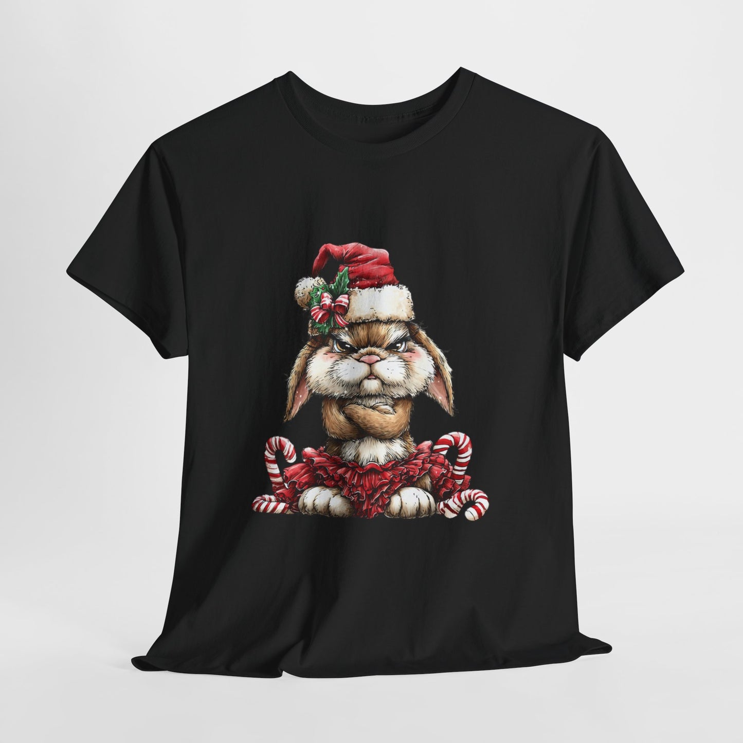 Grumpy Christmas Bunny T-Shirt - Santa Hat Rabbit in Red Tutu Tee