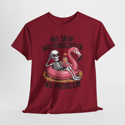 No Skin No Sunscreen T-Shirt - Skeleton Flamingo Summer Tee