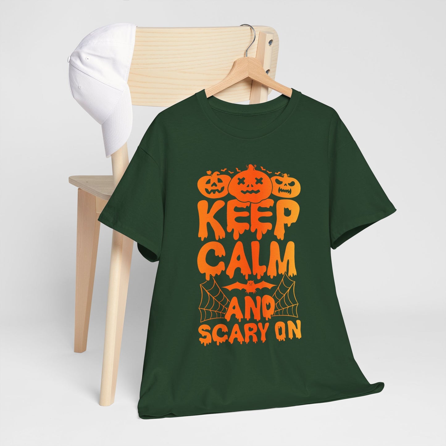 Keep Calm and Scary On - Halloween T-Shirt Pumpkin Bat