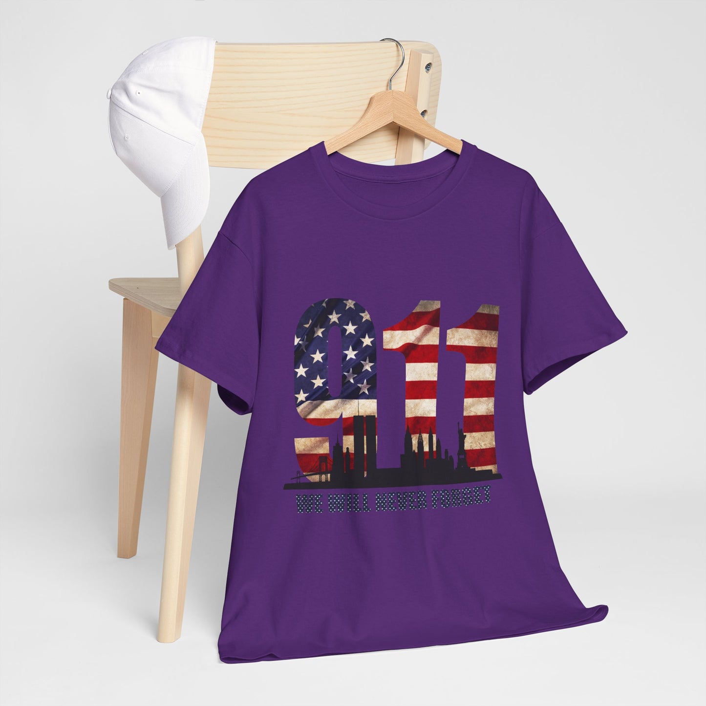 9/11 Memorial Shirt - American Flag NYC Skyline - We Will Never Forget Tribute T-Shirt