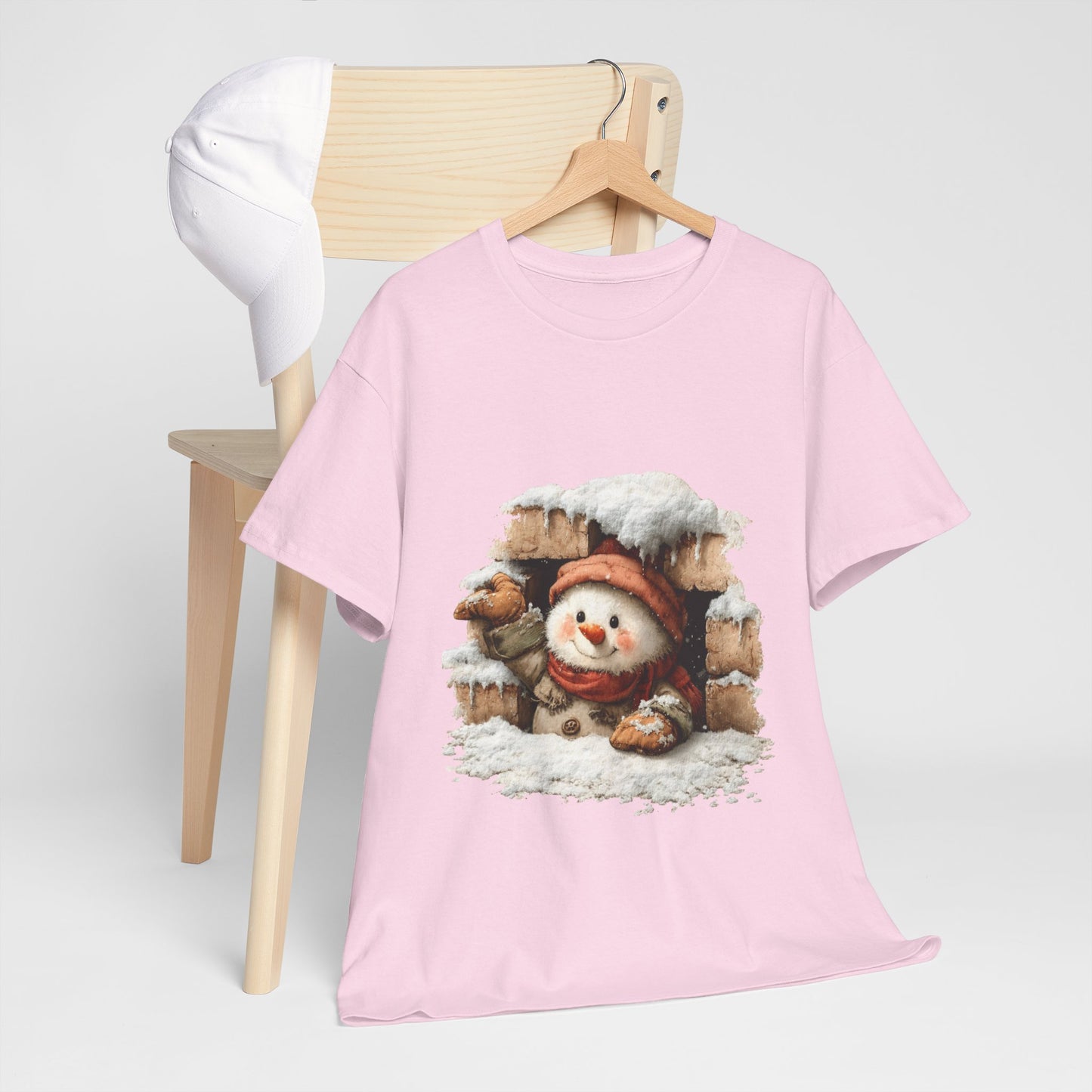 Peeking Snowman Window Christmas - Cute Snowy Brick Window Snowman Tee