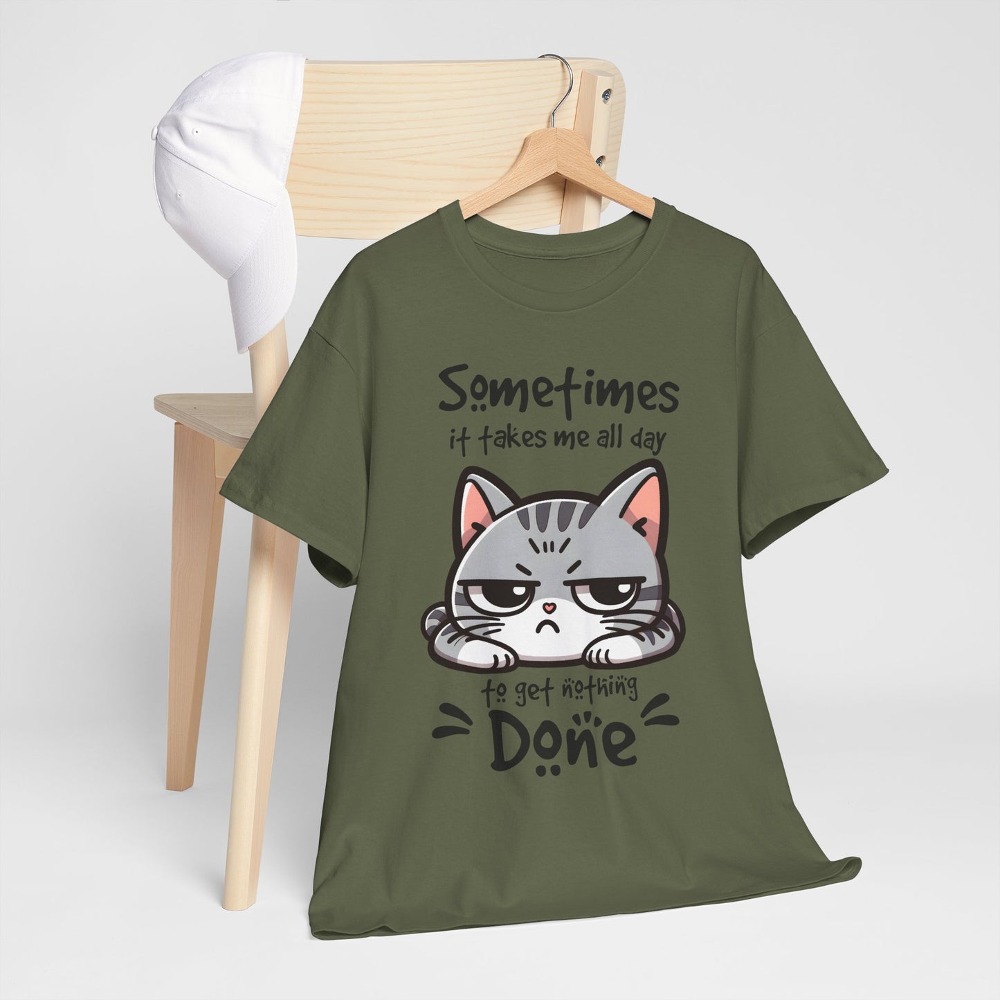 Faules Katzen-Produktivitäts-Shirt – Lustiges Grumpy-Cat-T-Shirt für Homeoffice-Tage