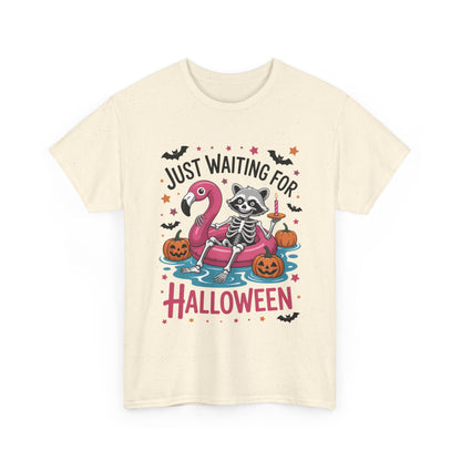 Just Waiting for Halloween T-Shirt - Raccoon Skeleton Flamingo Tee