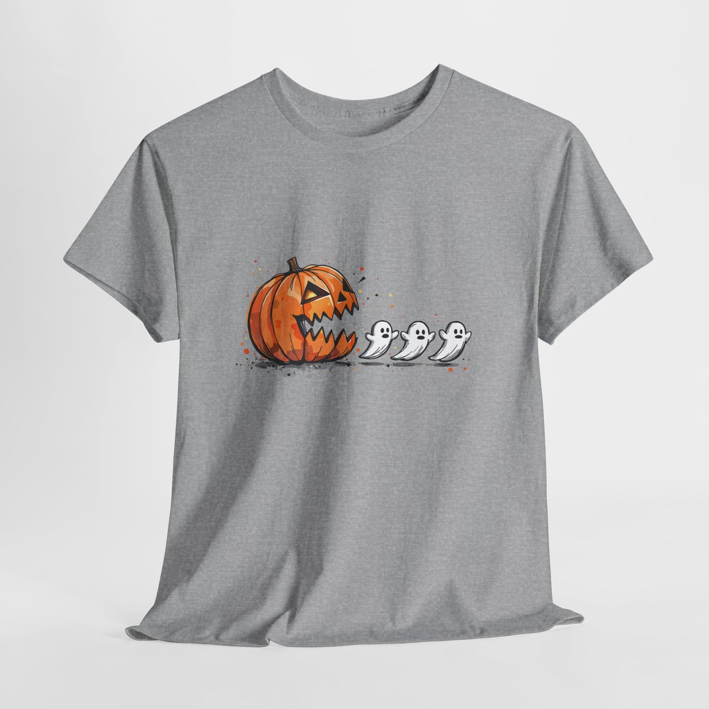 Pumpkin vs Ghosts Halloween T-Shirt - Jack-O-Lantern Chasing Ghosts
