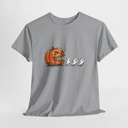 Pumpkin vs Ghosts Halloween T-Shirt - Jack-O-Lantern Chasing Ghosts