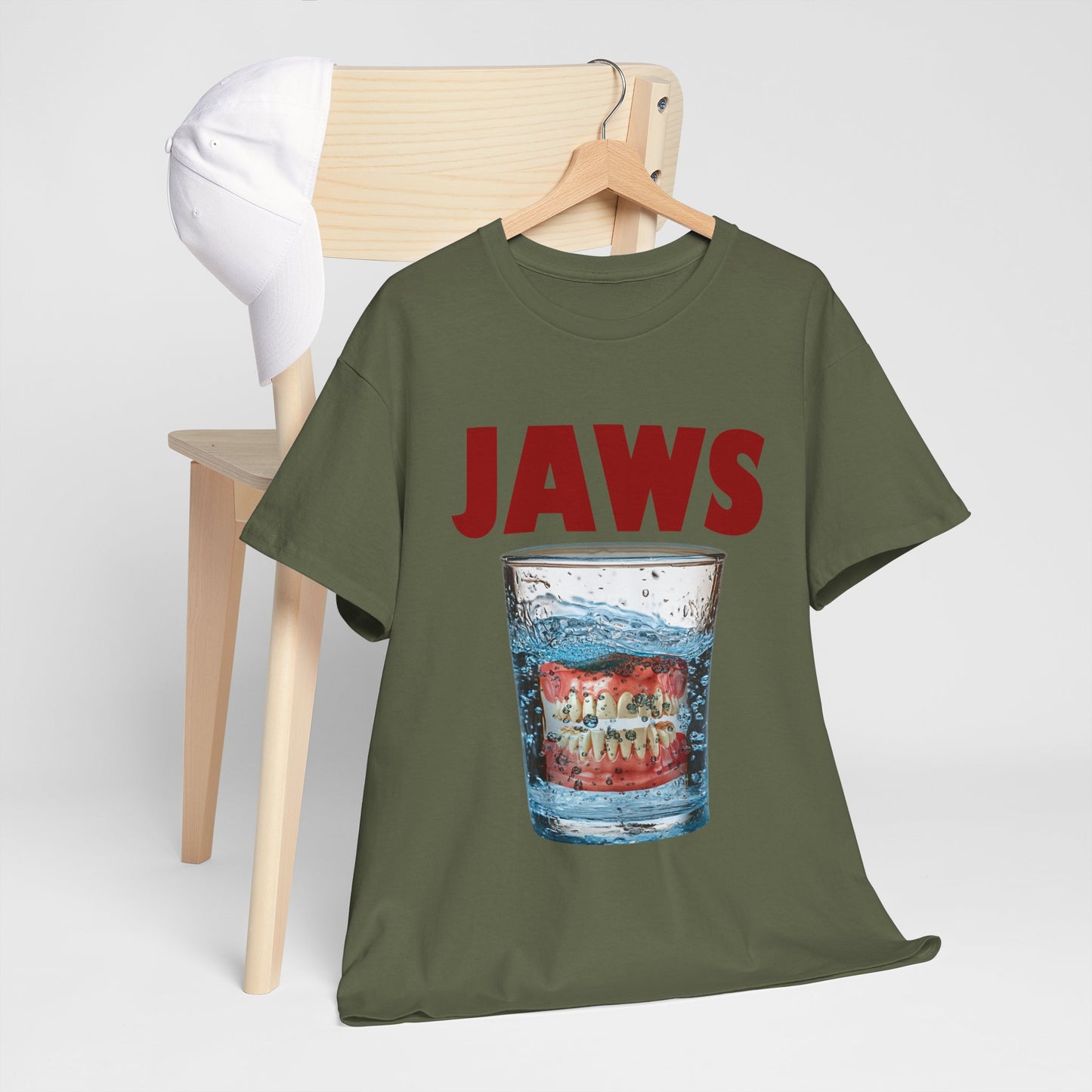 JAWS Parody - Funny Denture in Water Glass T-Shirt for Movie & Humor Fans
