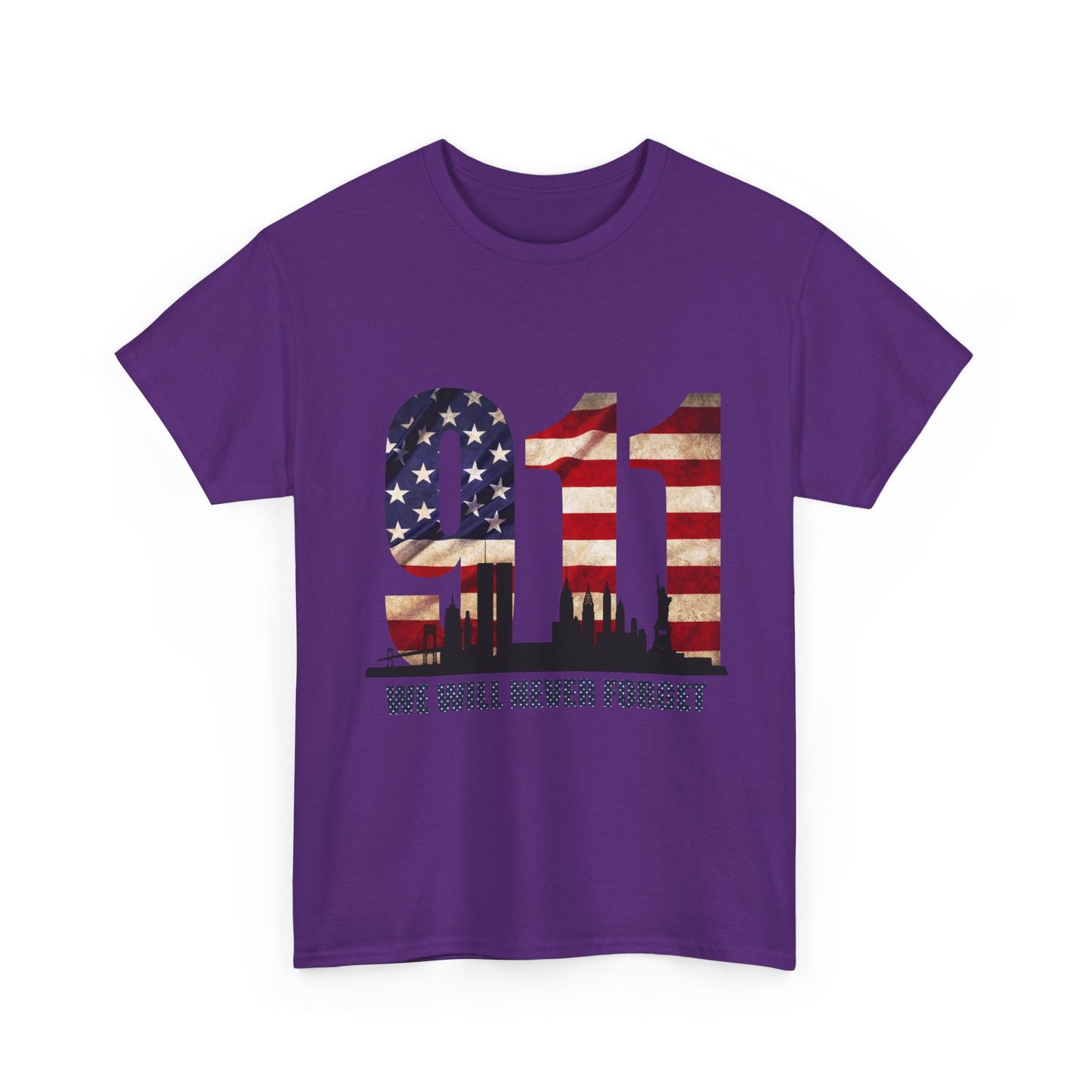 9/11 Memorial Shirt - American Flag NYC Skyline - We Will Never Forget Tribute T-Shirt