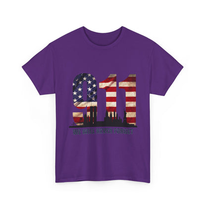 9/11 Memorial Shirt - American Flag NYC Skyline - We Will Never Forget Tribute T-Shirt