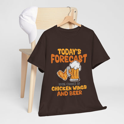 Today's Forecast 100% Chicken Wings & Beer T-Shirt - Funny Tailgate BBQ Tee