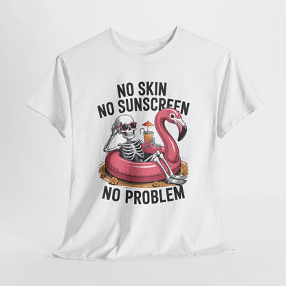 No Skin No Sunscreen T-Shirt - Skeleton Flamingo Summer Tee