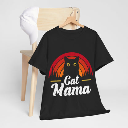 Cat Mama T-Shirt - Retro Sunset Cat Mom Tee