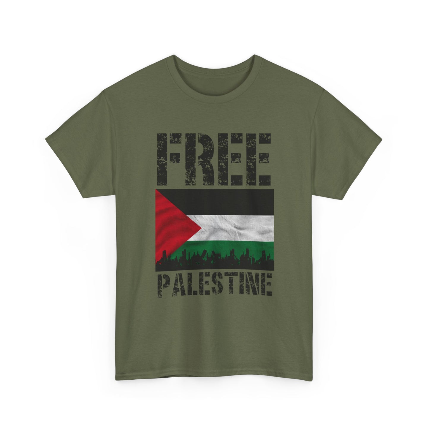 Palästinensisches Flaggen-Shirt mit Stadt-Skyline - Free Palestine Tee, Urban Grunge Protest T-Shirt für Aktivisten &amp; Menschenrechtsunterstützer