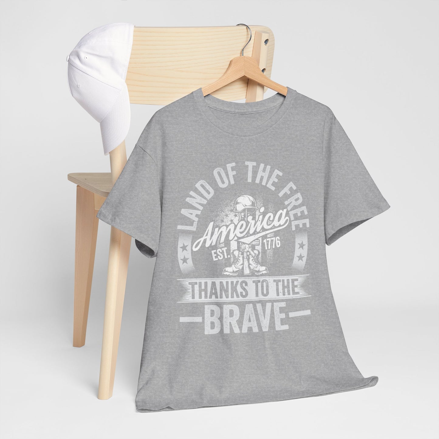 Land of the Free T-Shirt - Battlefield Cross & Flag Memorial Tee