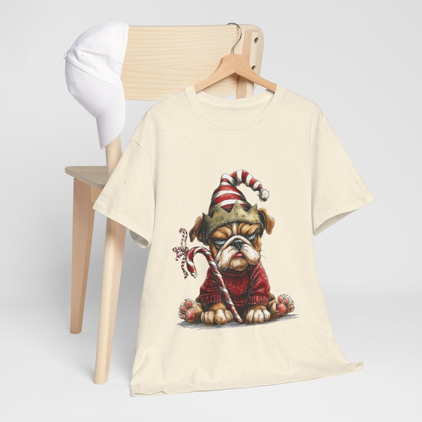Grumpy Christmas Bulldog T-Shirt - Santa Hat Dog in Red Sweater