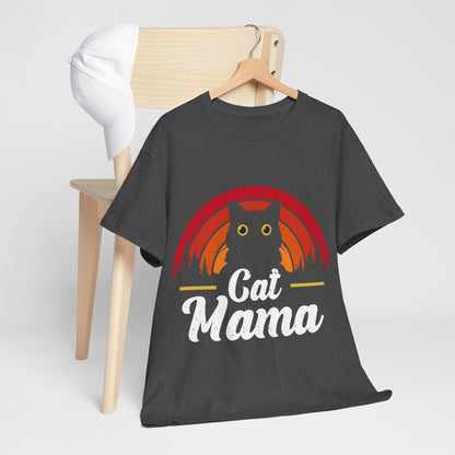Cat Mama T-Shirt - Retro Sunset Cat Mom Tee