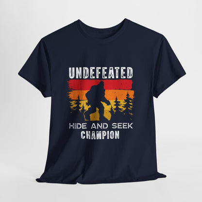Undefeated Hide and Seek Champion Bigfoot T-Shirt - Retro Sunset Tee