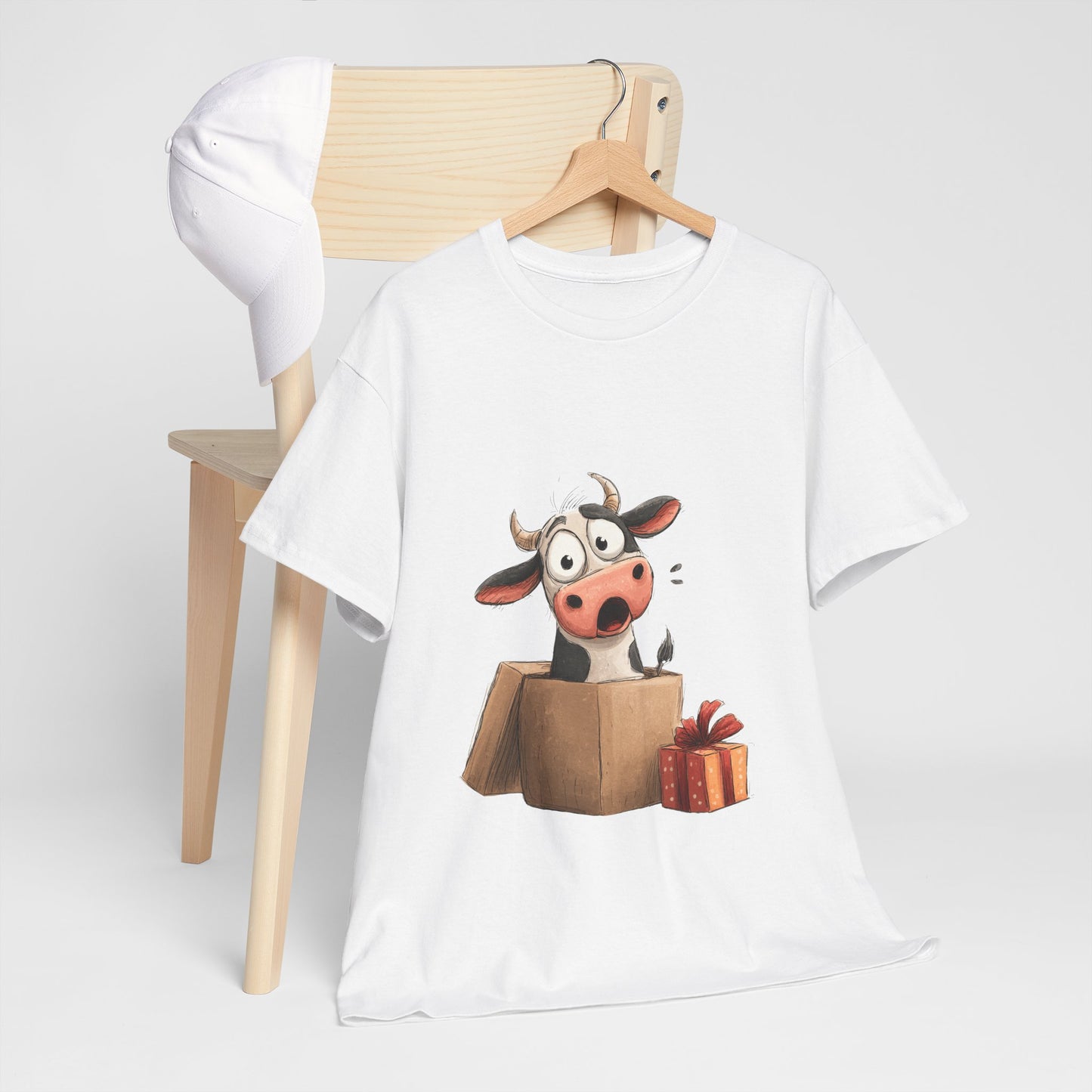 Cow in a Gift Box Christmas T-Shirt - Funny Christmas Surprise Moo Tee