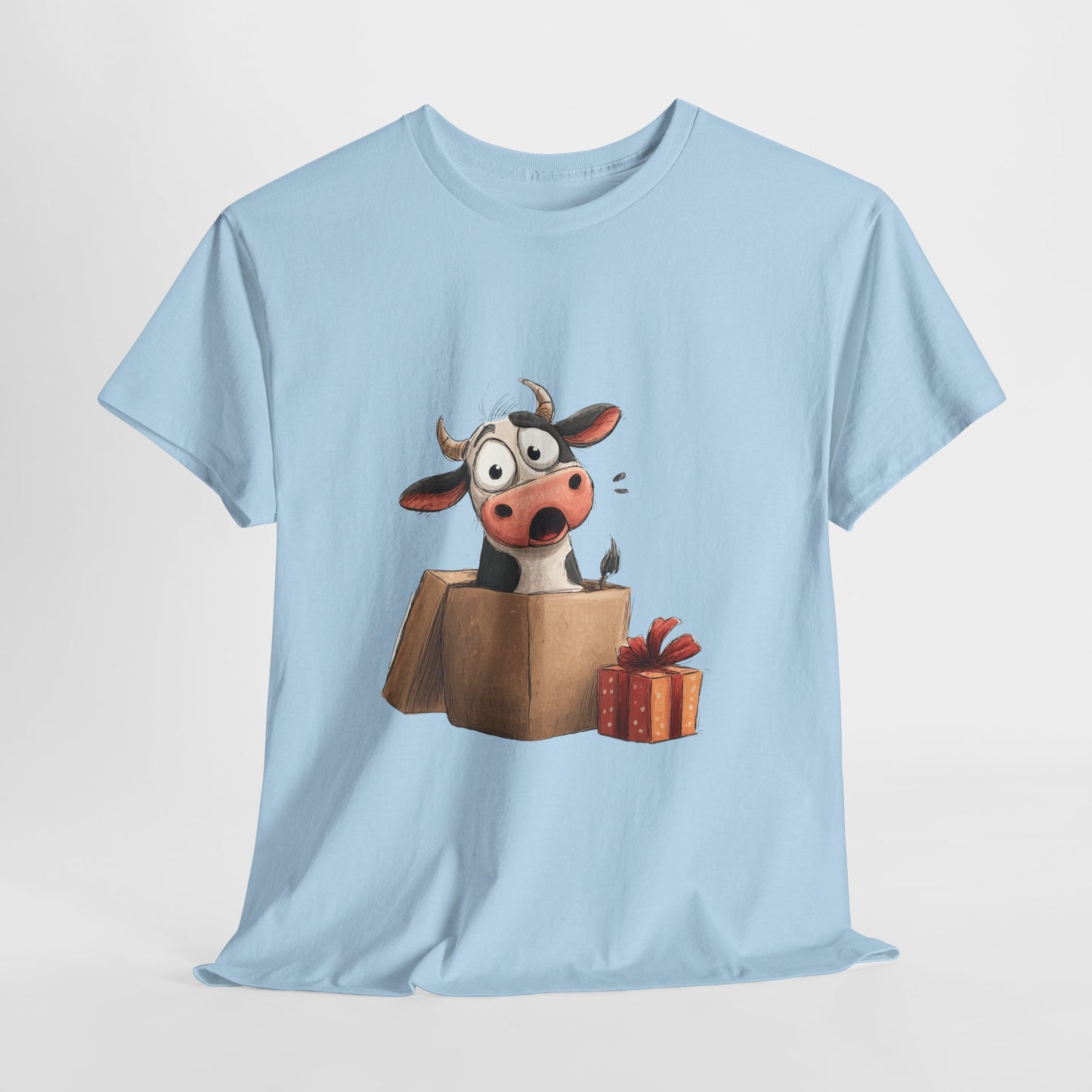 Cow in a Gift Box Christmas T-Shirt - Funny Christmas Surprise Moo Tee