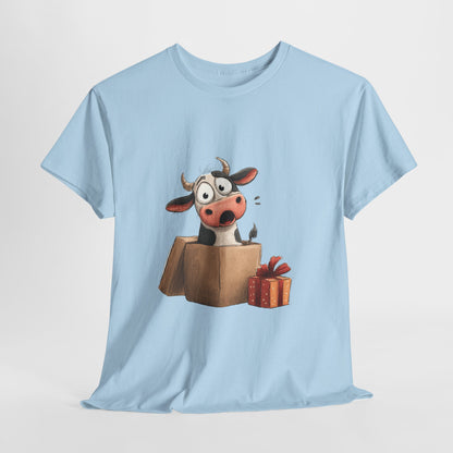 Cow in a Gift Box Christmas T-Shirt - Funny Christmas Surprise Moo Tee
