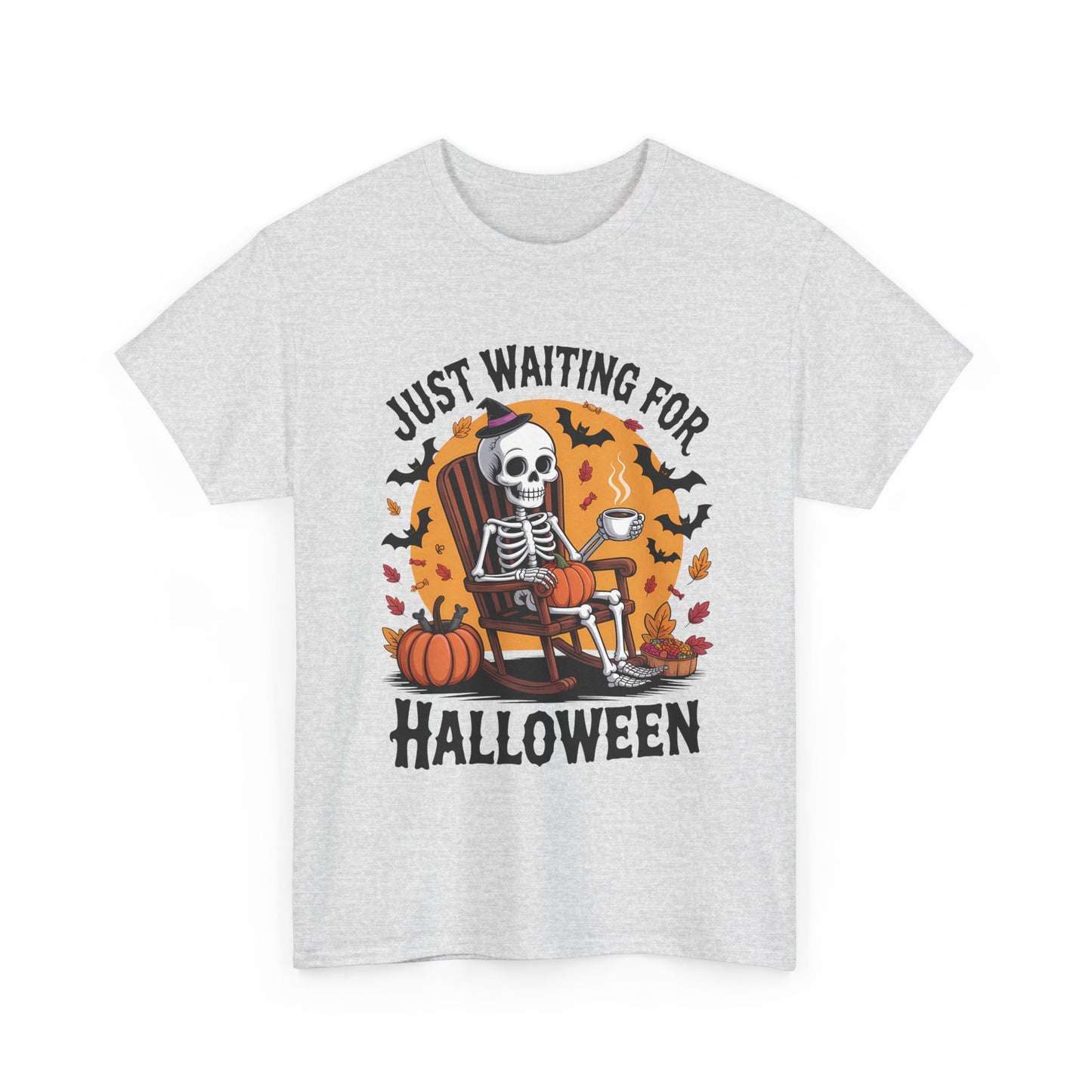 Just Waiting for Halloween T-Shirt - Skeleton Coffee Autumn Vibes Tee