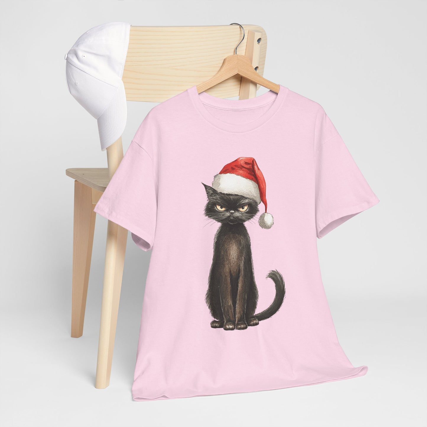 Black Cat Santa Hat Christmas Shirt - Grumpy Holiday Cat Tee